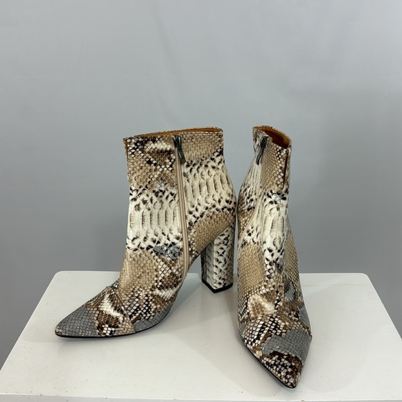 Nash Grey Faux Snakeskin Ankle Boots, Brown/Gray/Black/Cream, Size US 8.5 EU 39 - Picture 3 of 8
